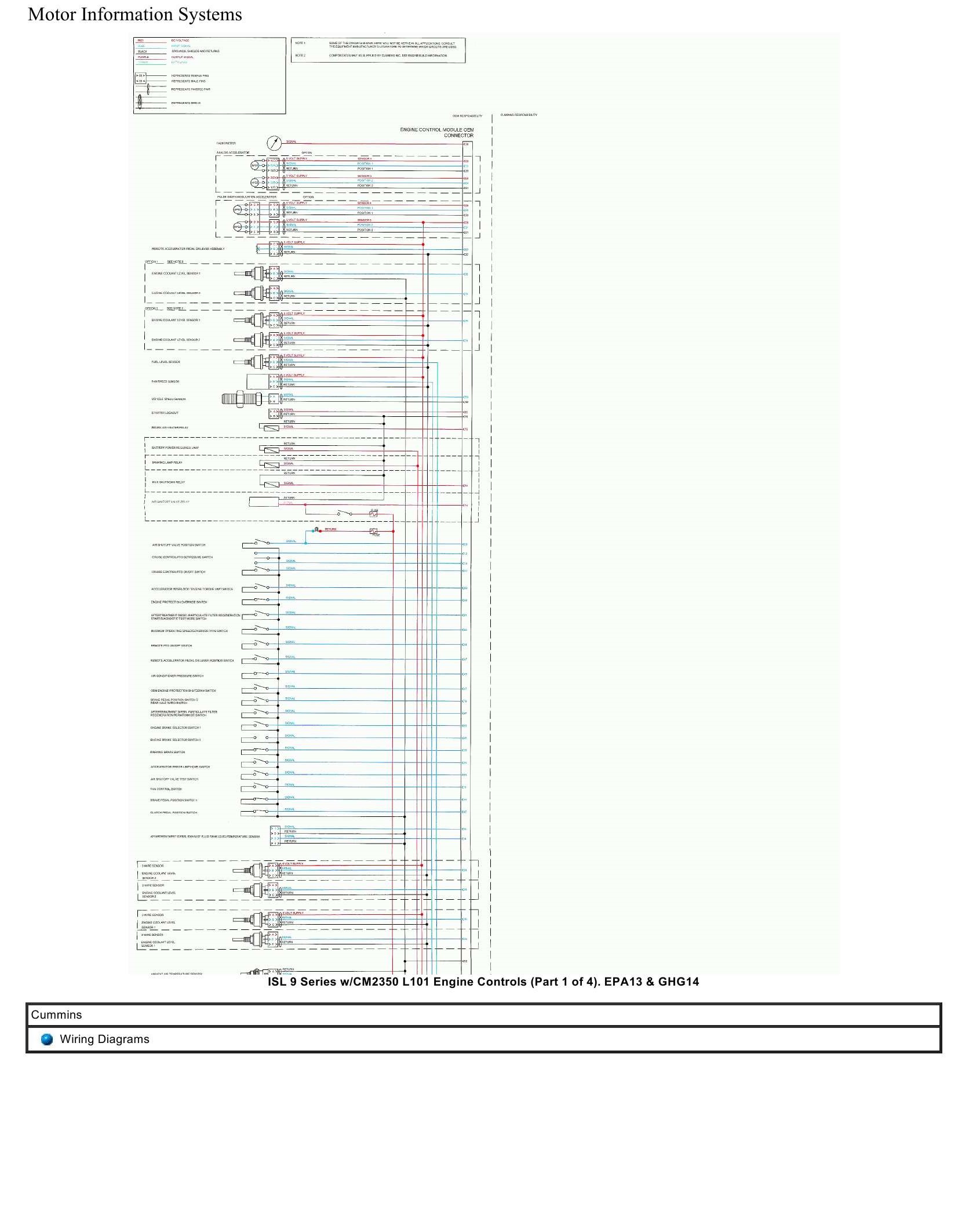 Cummins Truck ISL 9.0L wCM2350 L101 EPA13 GHG14 Wiring Diagram Engine Controls