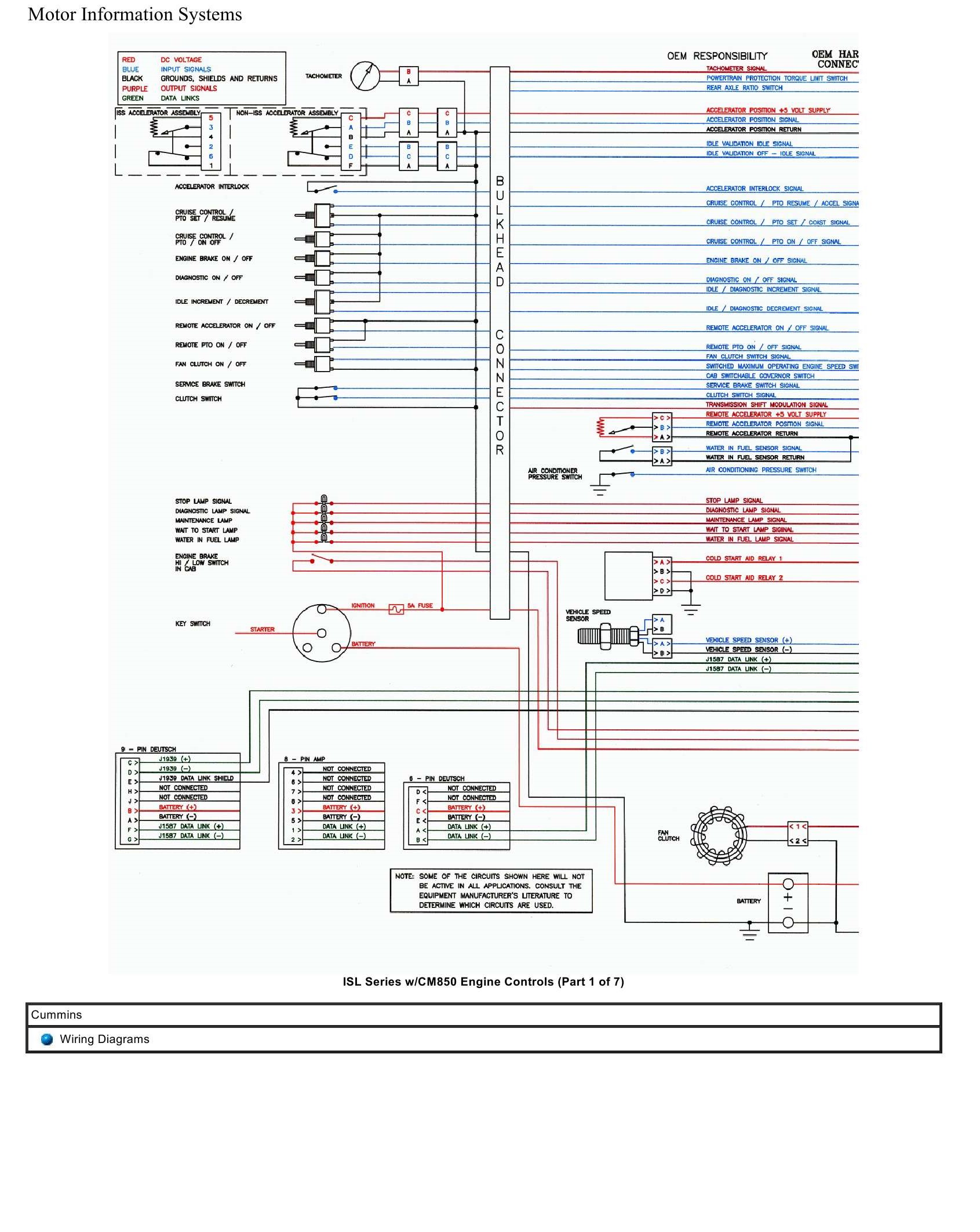 Cummins Truck ISL CM850 Wiring Diagram Engine Controls