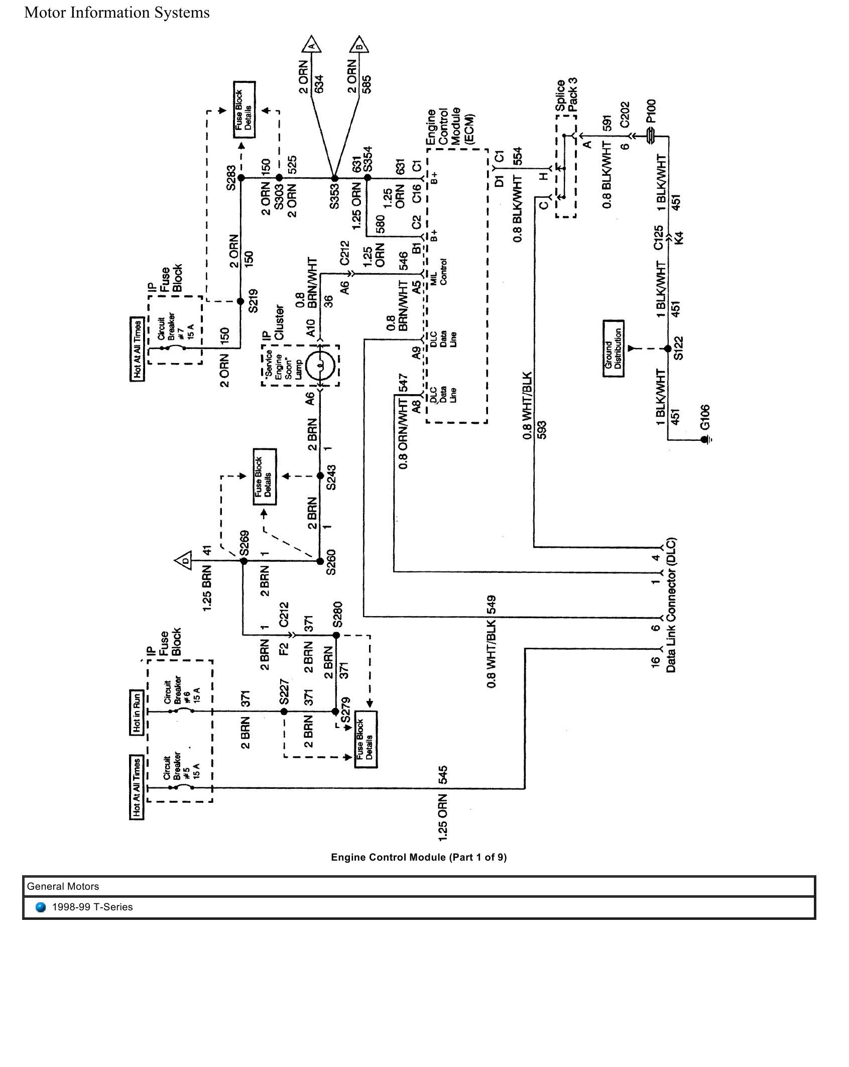 General Motors Truck T Series Wiring Diagrams 1998 1999