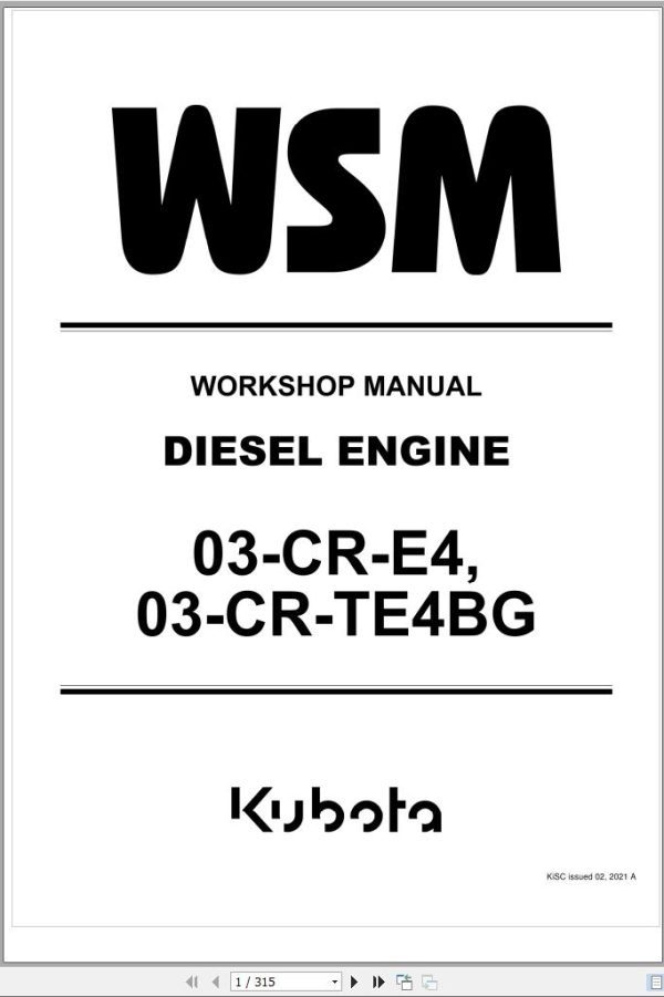 Kubota Diesel Engine 03 CR E4 03 CR TE4BG Workshop Manual
