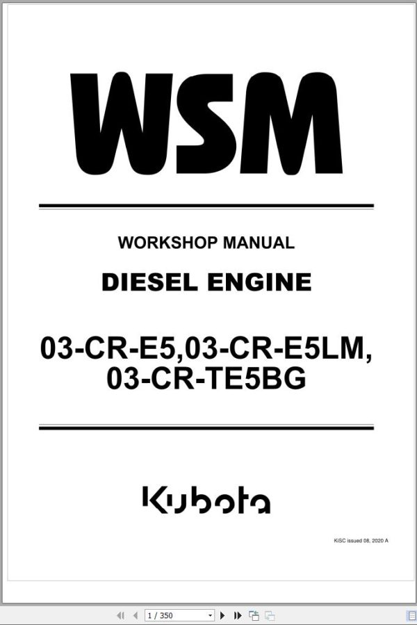 Kubota Diesel Engine 03 CR E5 03 CR E5LM 03 CR TE5BG Workshop Manual