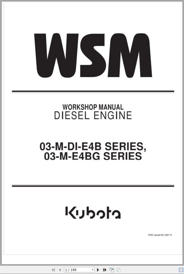 Kubota Diesel Engine 03 M DI E4B 03 M E4BG Series Workshop Manual