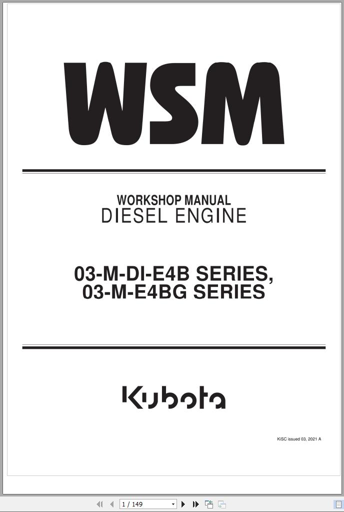 Kubota Diesel Engine 03 M DI E4B 03 M E4BG Series Workshop Manual
