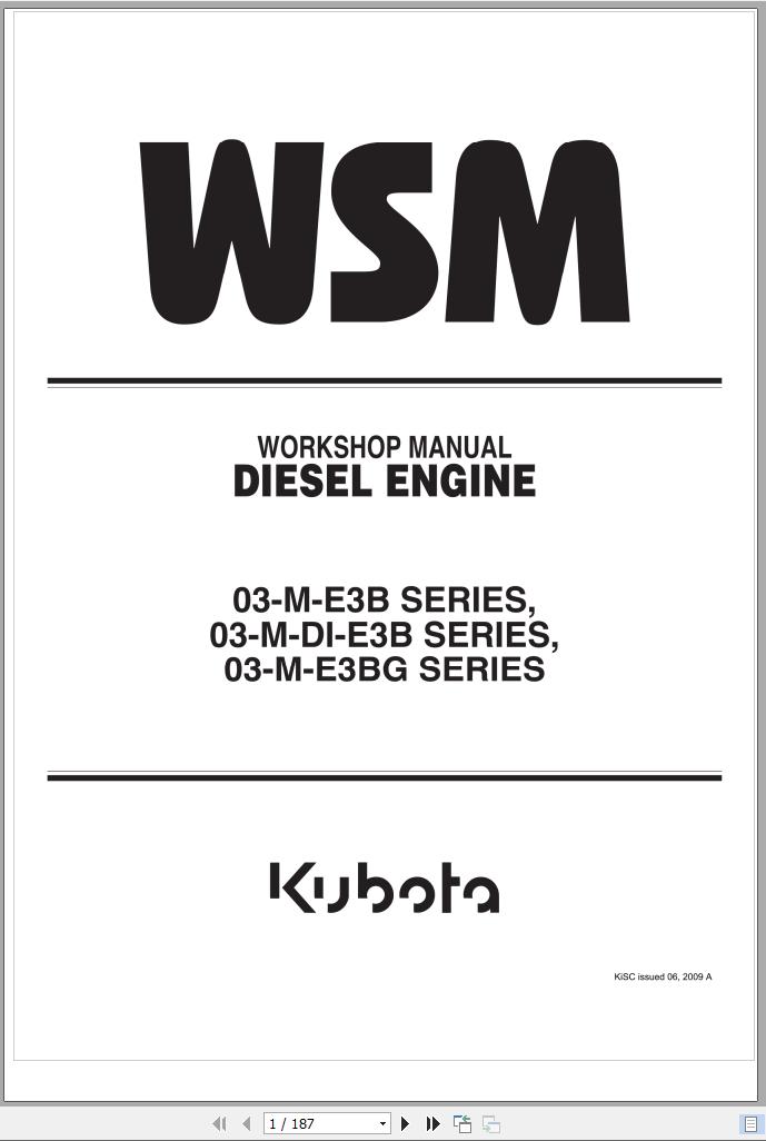 Kubota Diesel Engine 03 M E3B 03 M DI E3B 03 M E3GB Series Workshop Manual