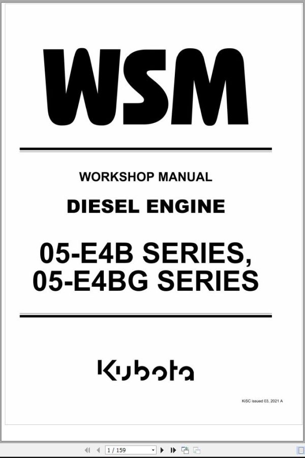 Kubota Diesel Engine 05 E4B 05 E4BG Series Workshop Manual