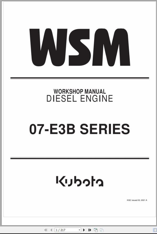 Kubota Diesel Engine 07 E3B Series Workshop Manual