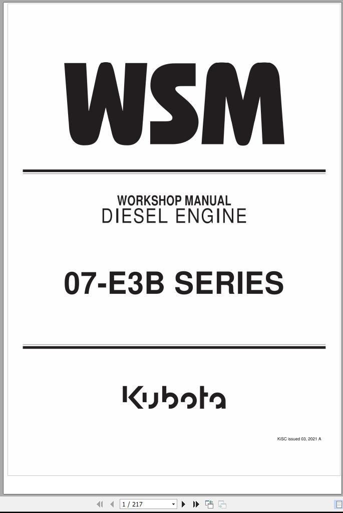 Kubota Diesel Engine 07 E3B Series Workshop Manual