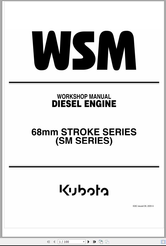 Kubota Diesel Engine 68mm Strokes SM Series Workshop Manual