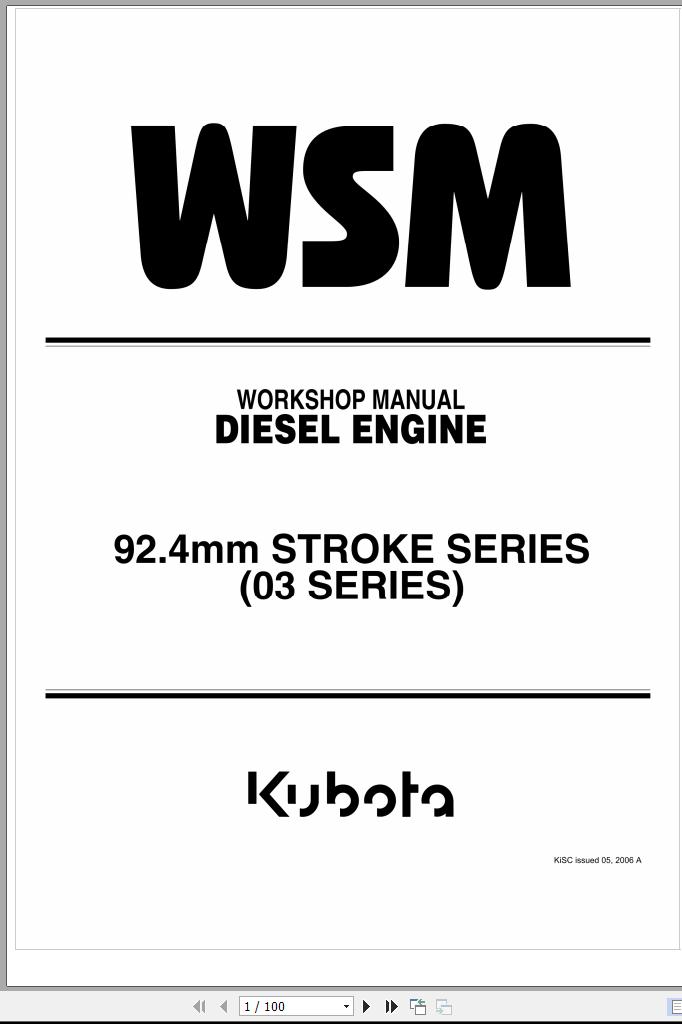 Kubota Diesel Engine 92.4mm Stroke 03 Series Workshop Manual