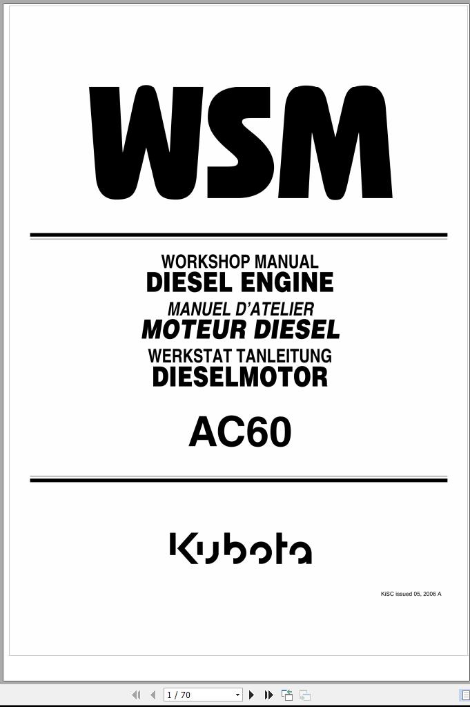 Kubota Diesel Engine AC60 Workshop Manual