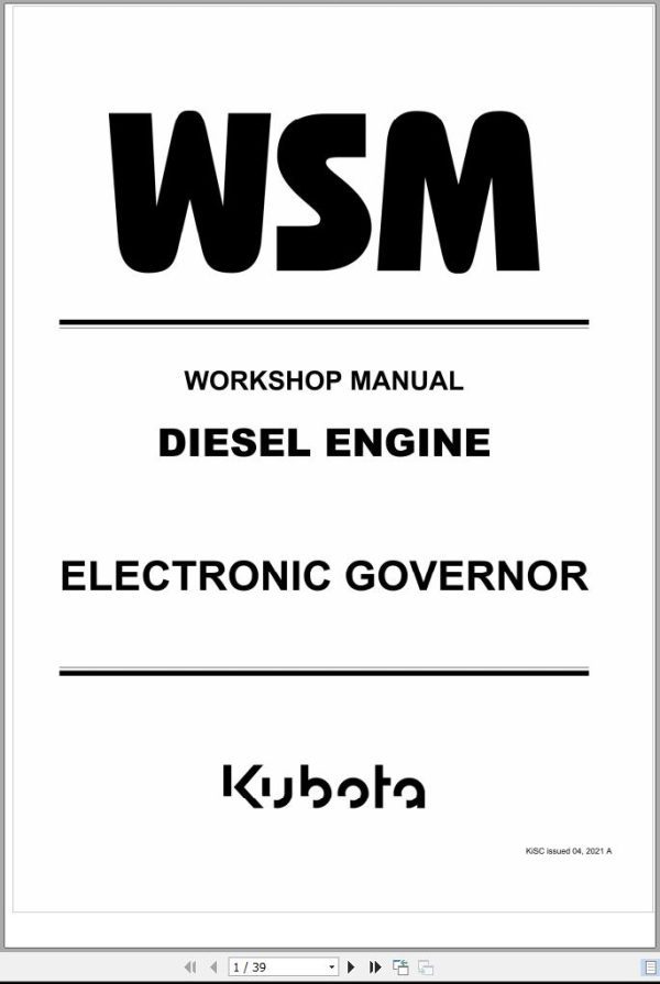 Kubota Diesel Engine Electronic Governor Workshop Manual