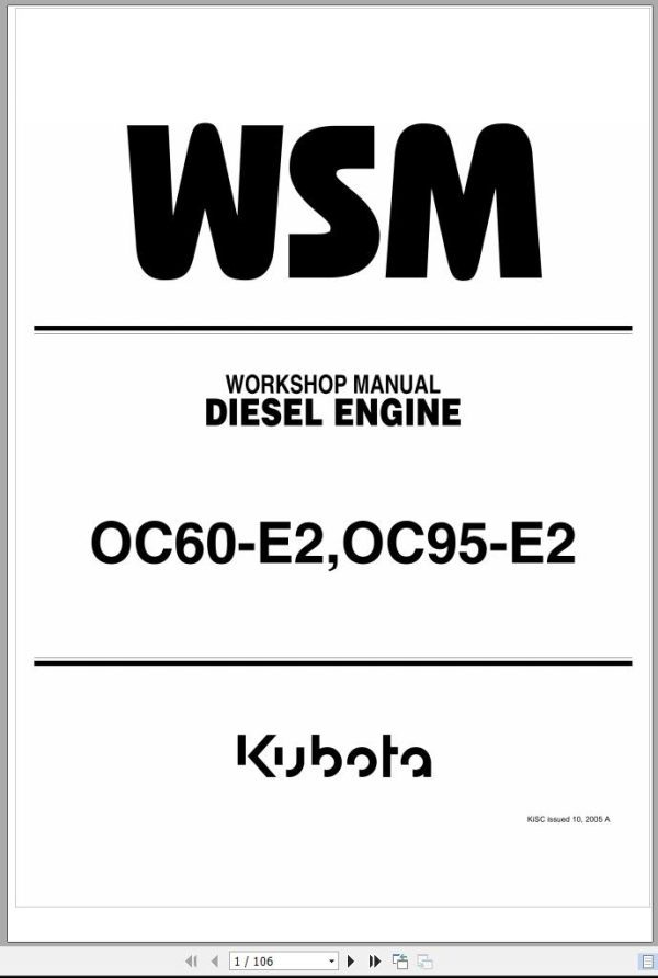 Kubota Diesel Engine OC60 E2 OC95 E2 Workshop Manual