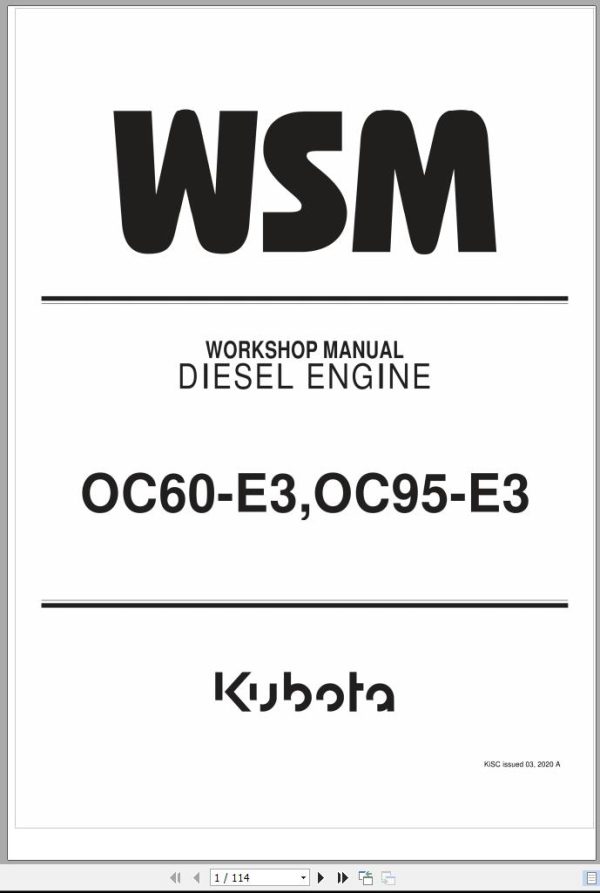 Kubota Diesel Engine OC60 E3 OC95 E3 Workshop Manual