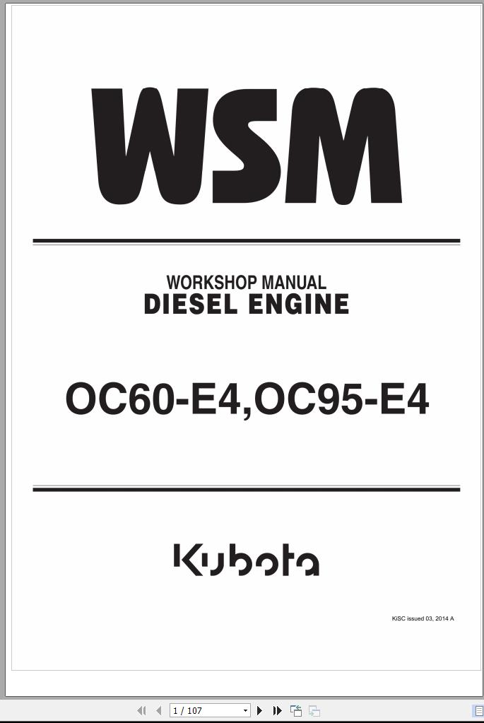 Kubota Diesel Engine OC60 E4 OC95 E4 Workshop Manual