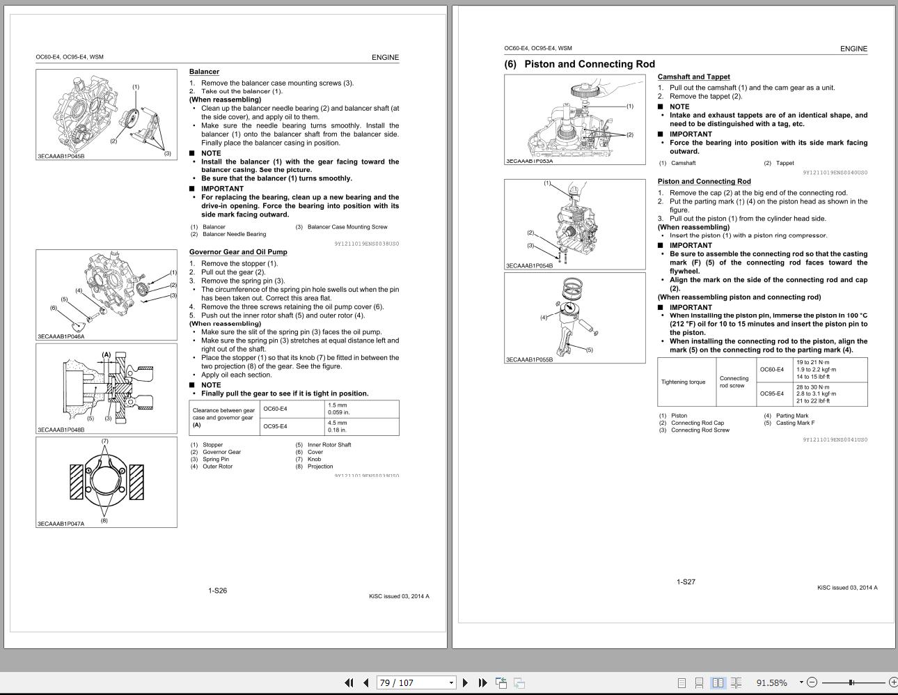 Kubota Diesel Engine OC60E4 OC95E4 Manual