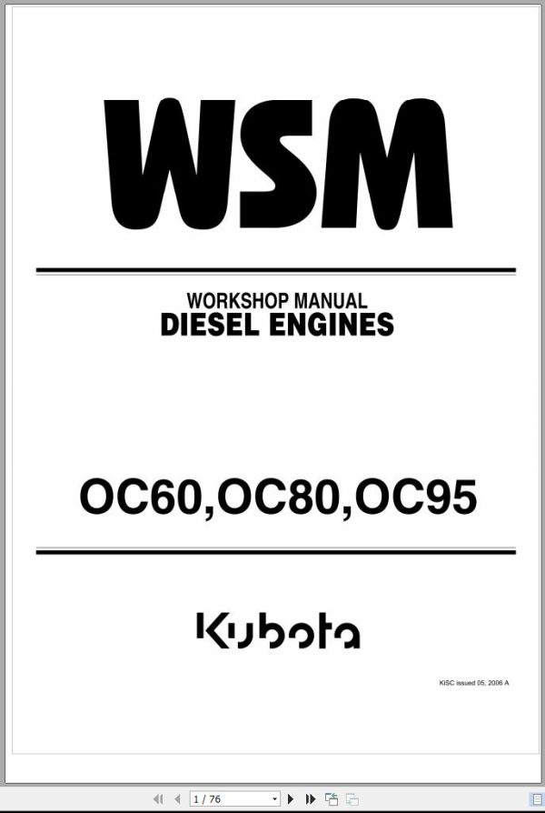 Kubota Diesel Engine OC60 OC80 OC95 Workshop Manual