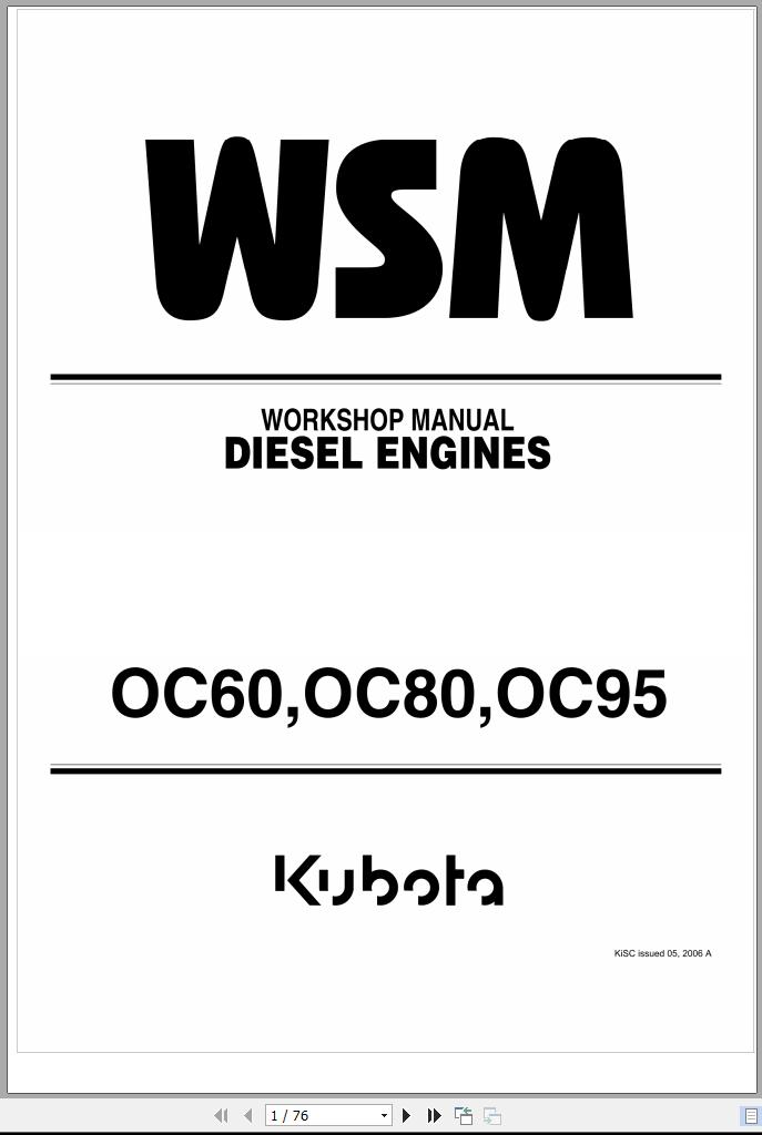 Kubota Diesel Engine OC60 OC80 OC95 Workshop Manual