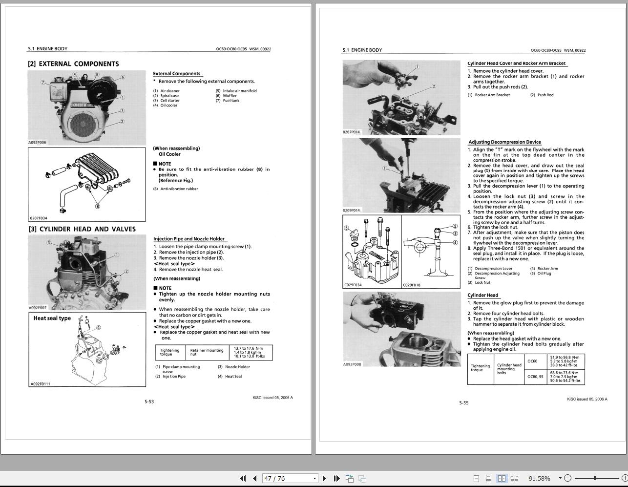 Kubota Diesel Engine OC60 OC80 OC95 Manual