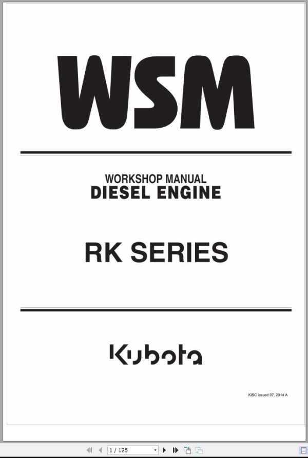 Kubota Diesel Engine RK Series Workshop Manual