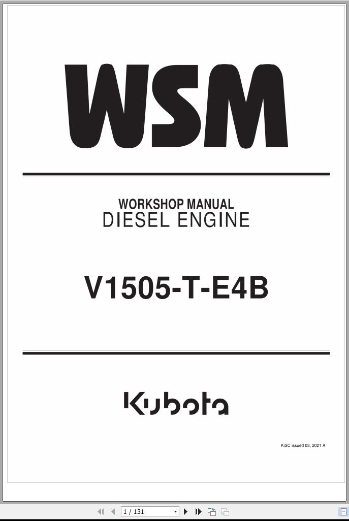 Kubota Diesel Engine V1505 T E4B Workshop Manual