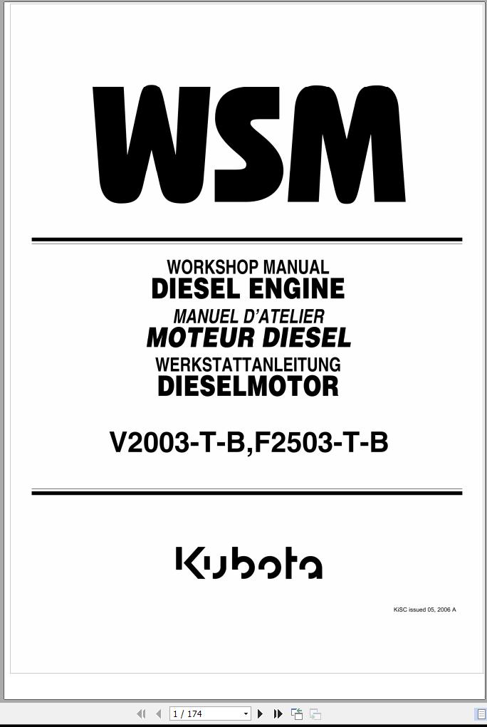Kubota Diesel Engine V2003 T B F2503 T B Workshop Manual