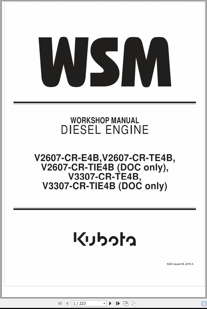 Kubota Diesel Engine V2607 CR E4B TE4B TIE4B and V3307 CR TE4B TIE4B Workshop Manual