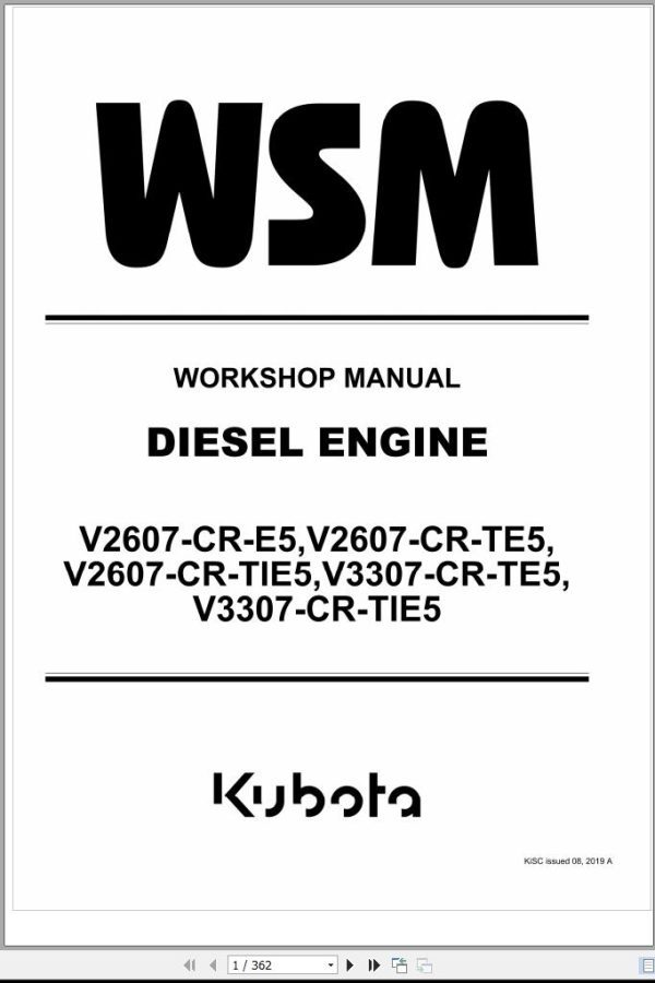 Kubota Diesel Engine V2607 CR E5 TE5 TIE5 and V3307 CR TE5 TIE5 Workshop Manual