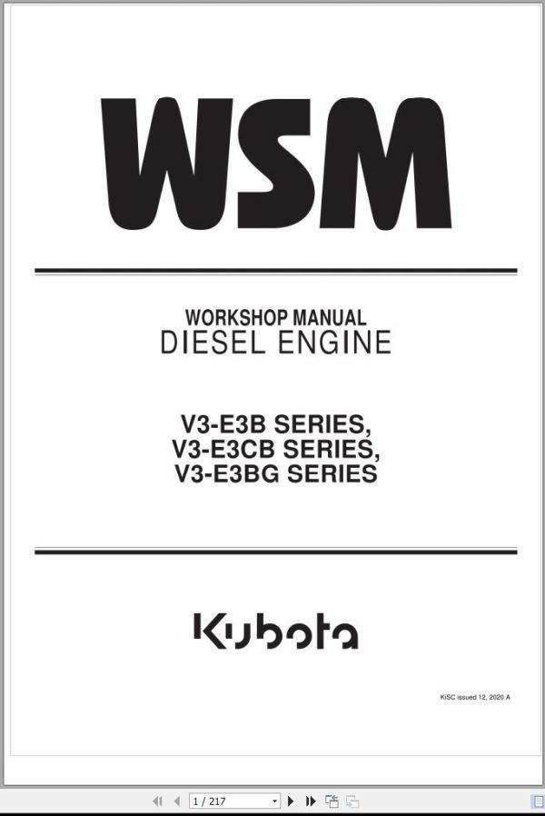 Kubota Diesel Engine V3 E3B V3 E3CB V3 E3BG Series Workshop Manual