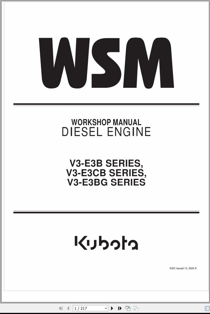 Kubota Diesel Engine V3 E3B V3 E3CB V3 E3BG Series Workshop Manual