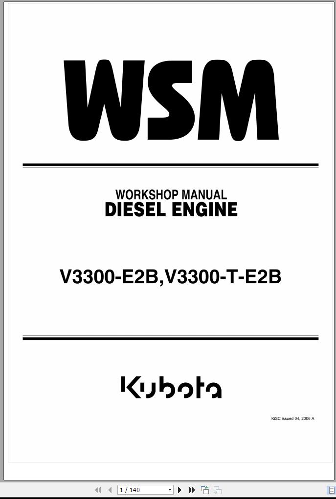 Kubota Diesel Engine V3300 E2B V3300 T E2B Workshop Manual