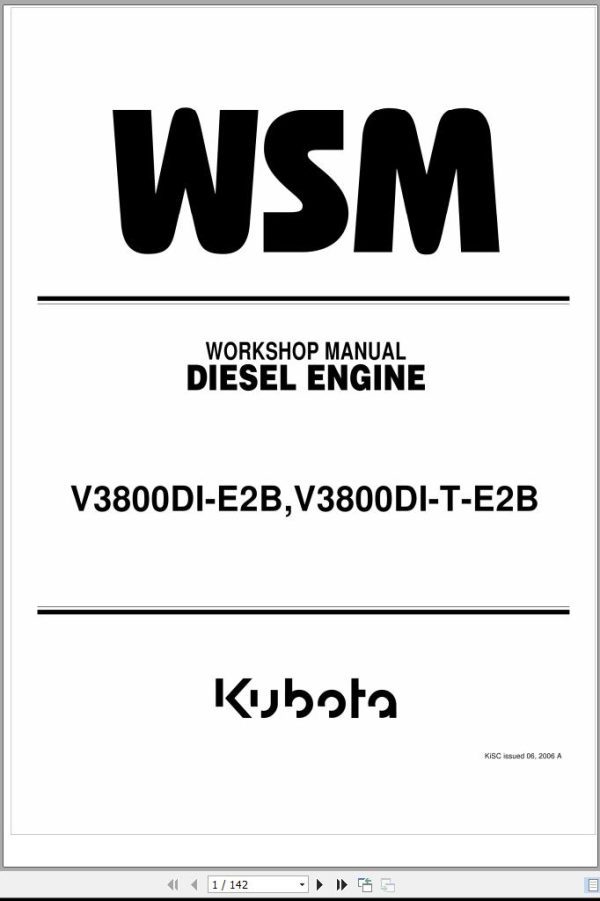 Kubota Diesel Engine V3800DI E2B V3800DI T E2B Workshop Manual
