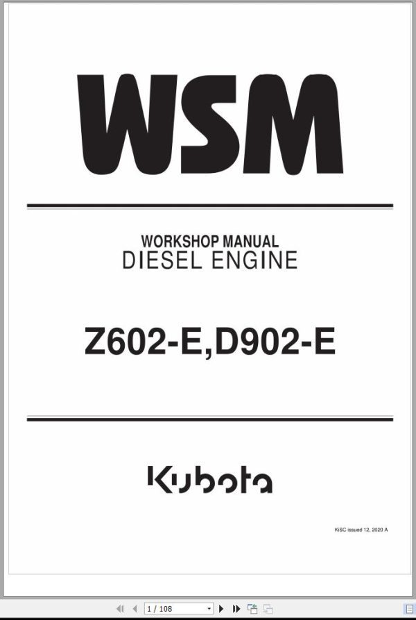 Kubota Diesel Engine Z602 E D902 E Workshop Manual