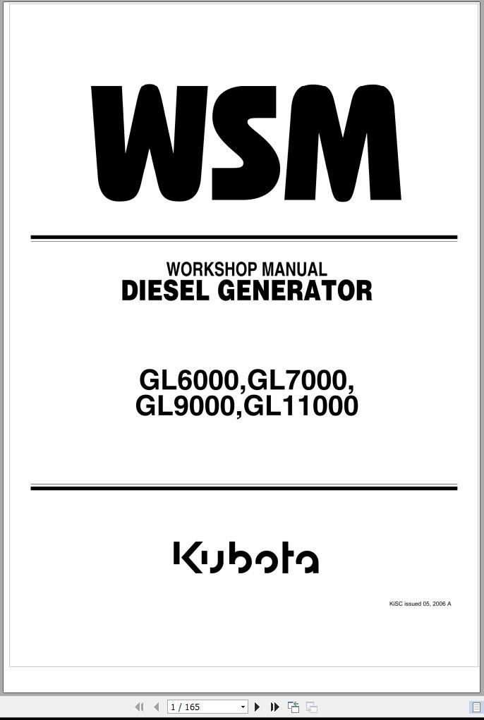 Kubota Diesel Generator GL6000 GL7000 GL9000 GL11000 Workshop Manual