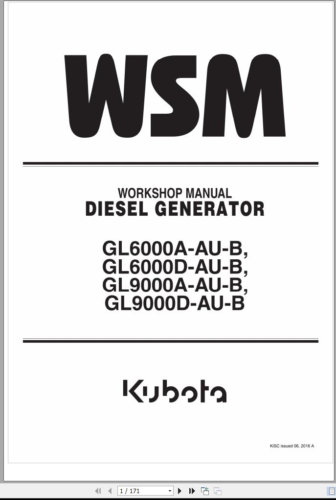 Kubota Diesel Generator GL6000A AU B GL6000D AU B GL9000AAU B GL9000D AU B Workshop Manual