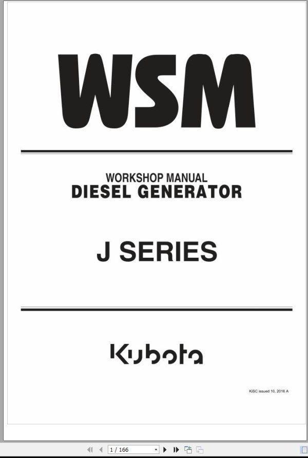 Kubota Diesel Generator J Series Workshop Manual