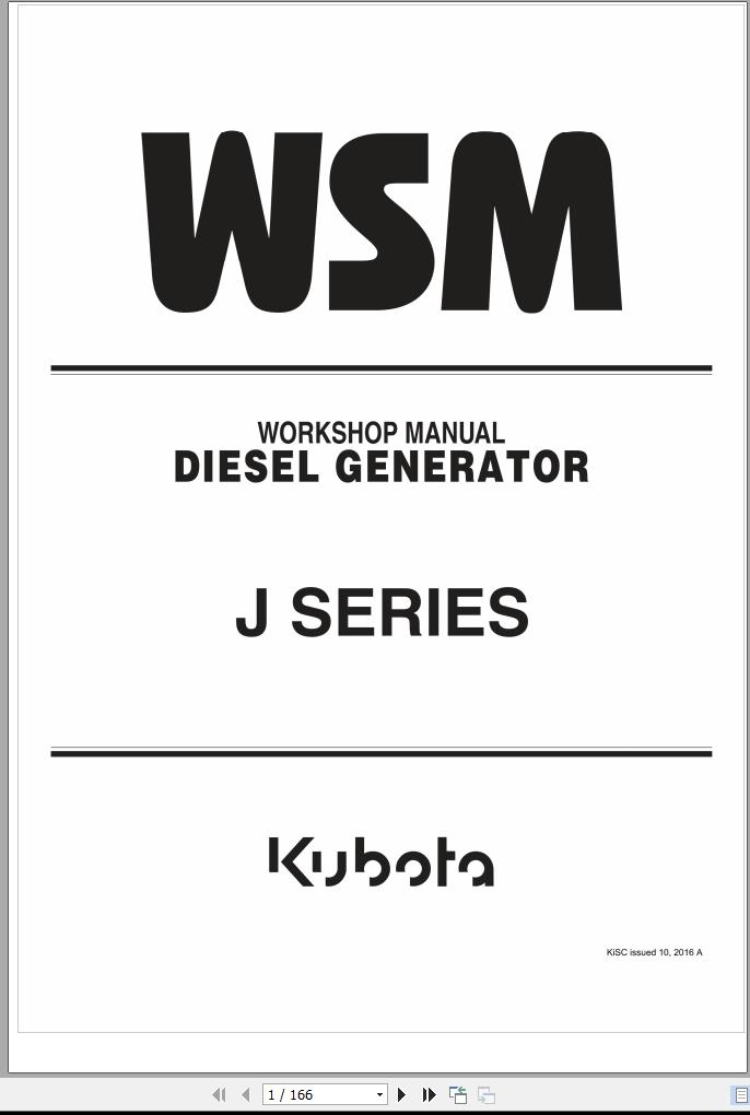 Kubota Diesel Generator J Series Workshop Manual