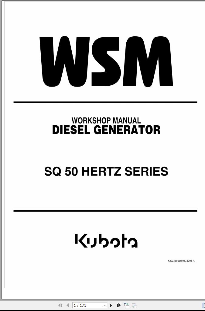 Kubota Diesel Generator SQ 50 Hertz Series Workshop Manual
