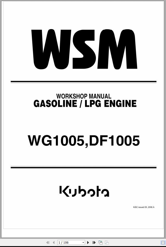 Kubota Gasoline LPG Engine WG1005 DF1005 Workshop Manual