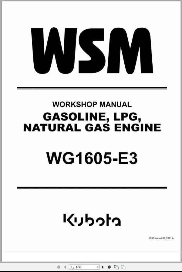 Kubota Gasoline LPG Natural Gas Engine WG1605 E3 Workshop Manual