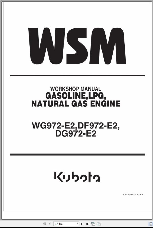 Kubota Gasoline LPG Natural Gas Engine WG972 E2 DF972 E2 DG972 E2 Workshop Manual