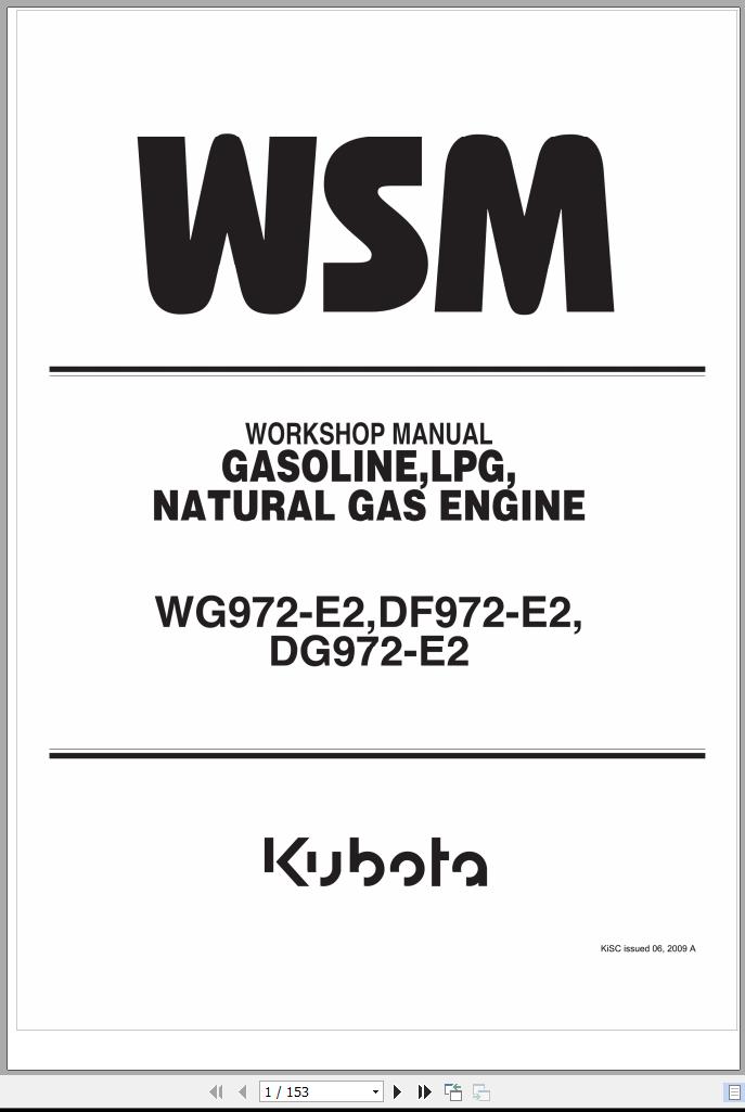 Kubota Gasoline LPG Natural Gas Engine WG972 E2 DF972 E2 DG972 E2 Workshop Manual