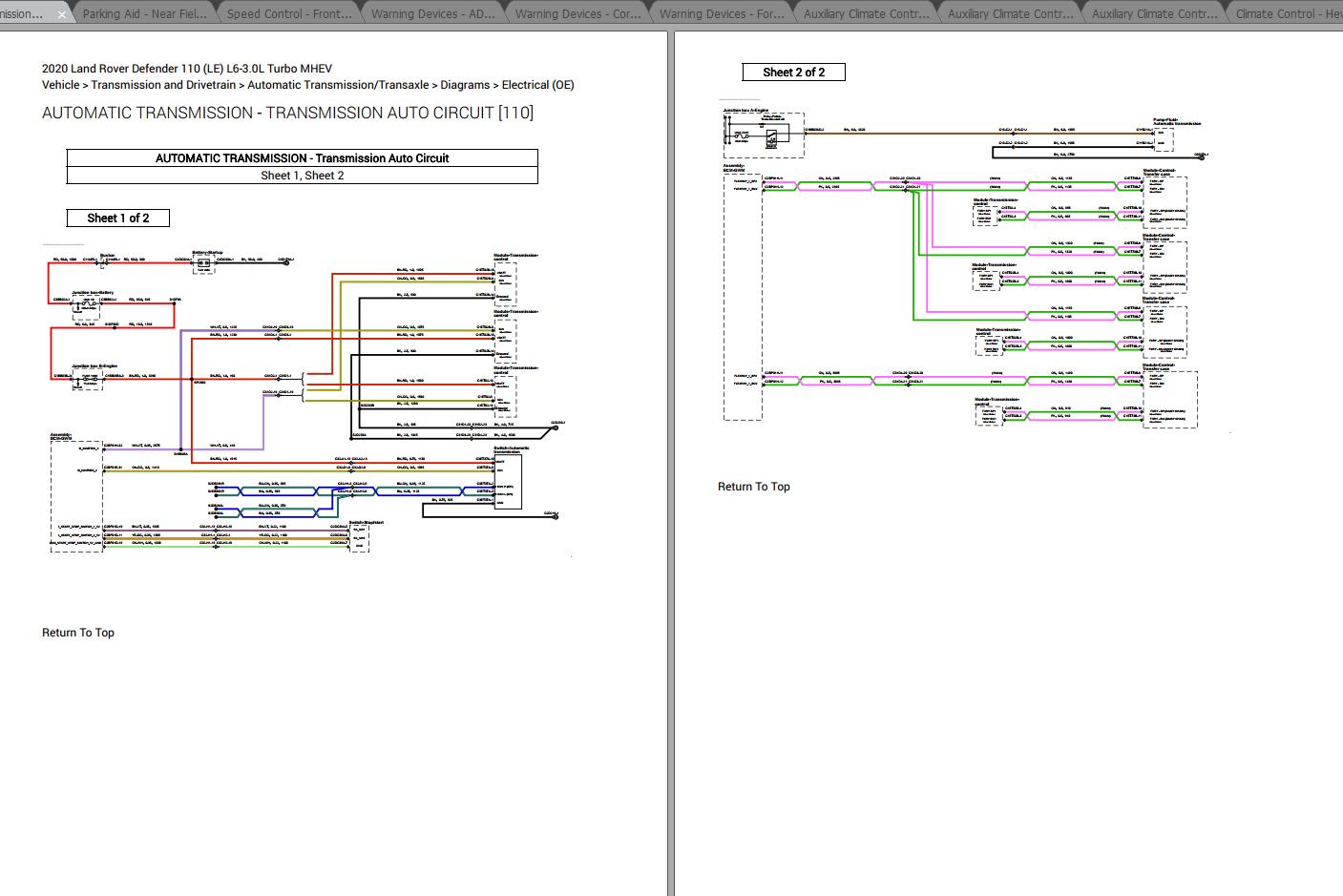 Land Rover Defender 110 2020 L6-3.0L Turbo MHEV Wiring Diagrams