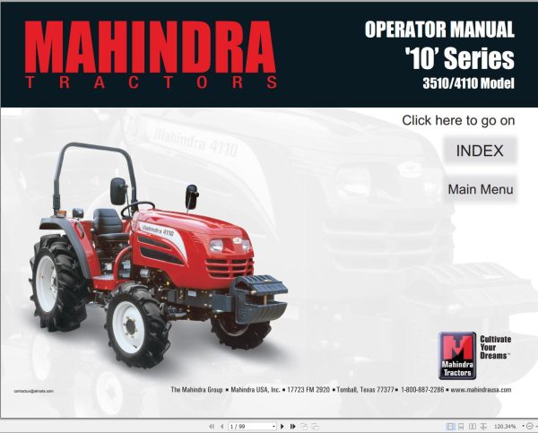 Mahindra Tractor 10 Series 3510 4110 Operator Manual