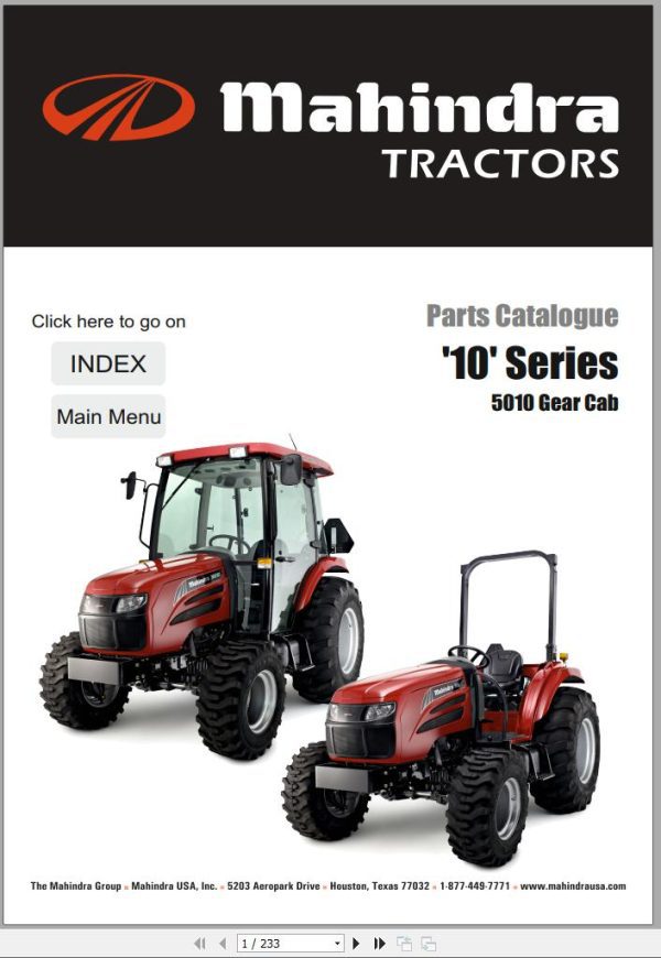 Mahindra Tractor 10 Series 5010 Gear Cab Parts Manual
