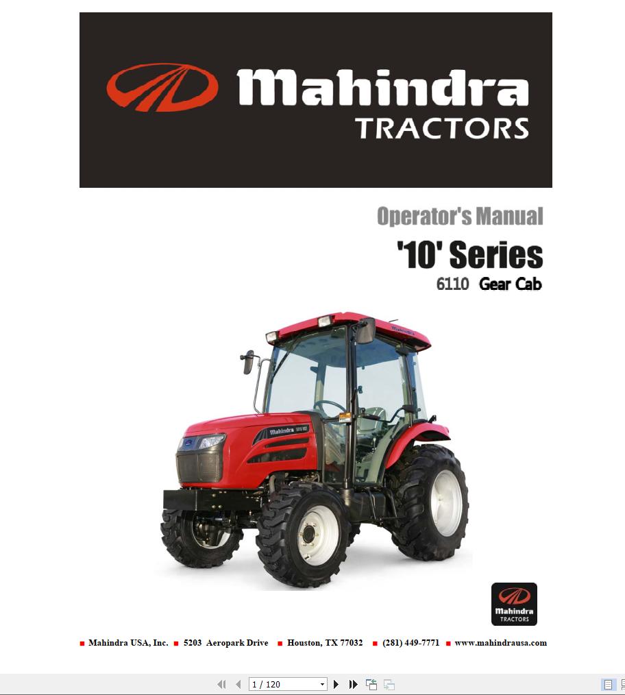 Mahindra Tractor 10 Series 6110 Gear Cab Operator Manual