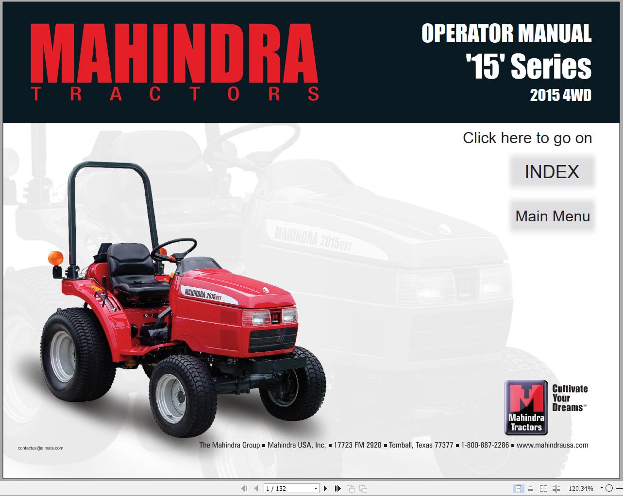 Mahindra Tractor 15 Series 2015 4WD Operator Manual
