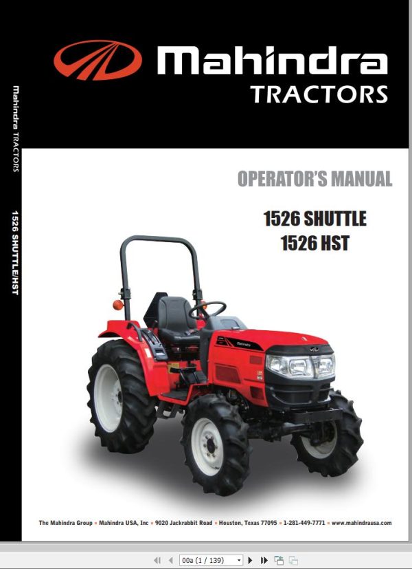 Mahindra Tractor 1526 Shuttle HST Operator Manual