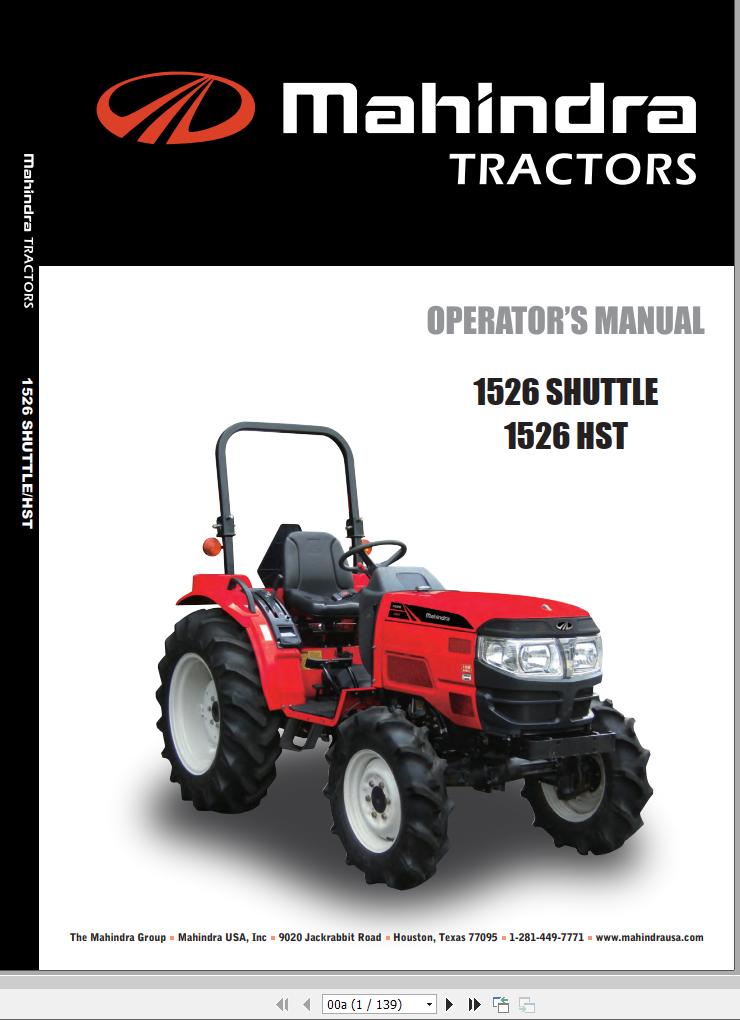 Mahindra Tractor 1526 Shuttle HST Operator Manual