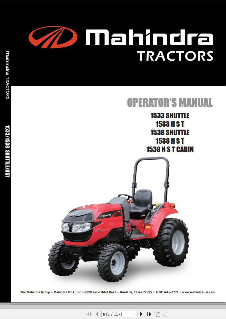 Mahindra Tractor 1533 1538 Shuttle HST Cabin Operator Manual