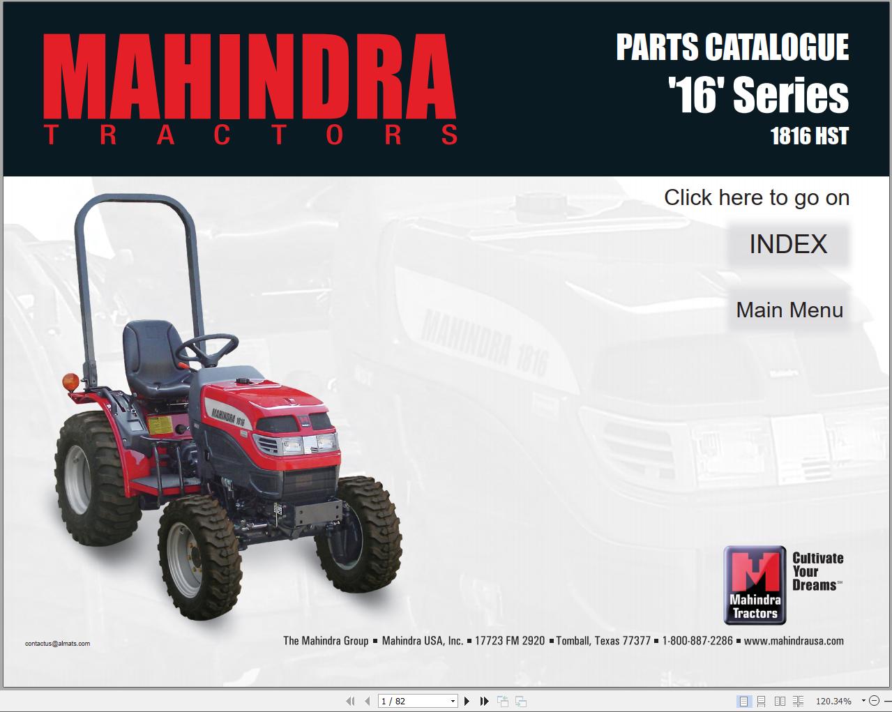 Mahindra Tractor 16 Series 1816 HST Parts Manual